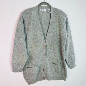 LAMBSWOOL ANGORA BUTTON DOWN RETRO CARDIGAN LIGHT GRAY SIZE LARGE EUC